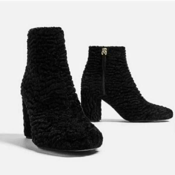 Zara Faux Fur Ankle Chunky Heeled Ankle Booties 6 6.5 - Picture 3 of 8